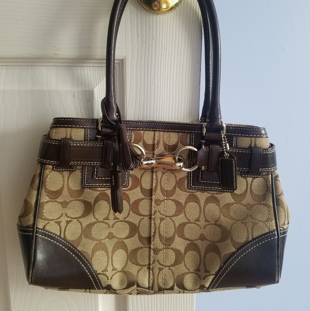 Athentic Coach Bag Satchel Canvas and Leather